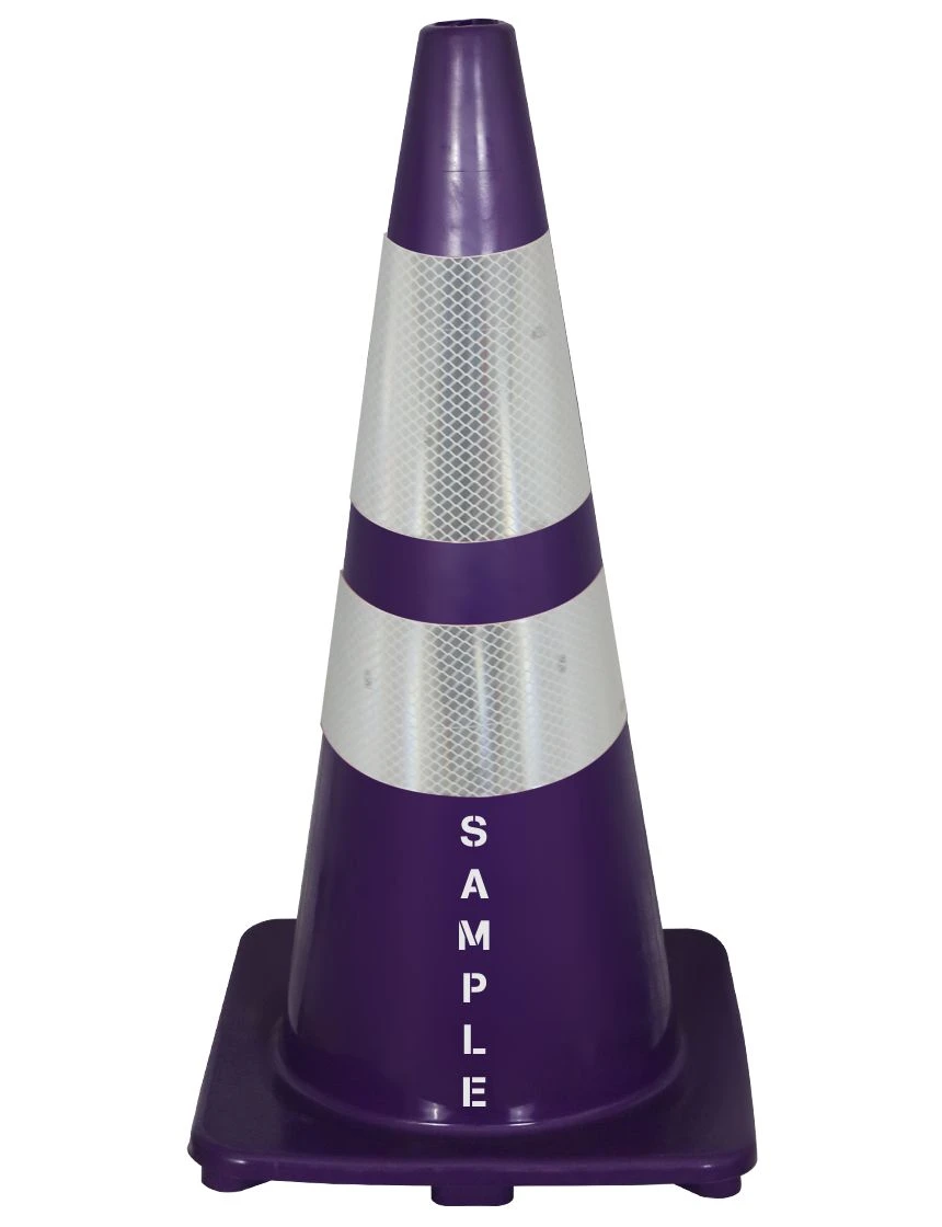 Solid Purple 28\", 5 lb, Economy Cone with 6\" \u0026 4\" Reflective Collars and Double Sided (2x) Custom Stencil