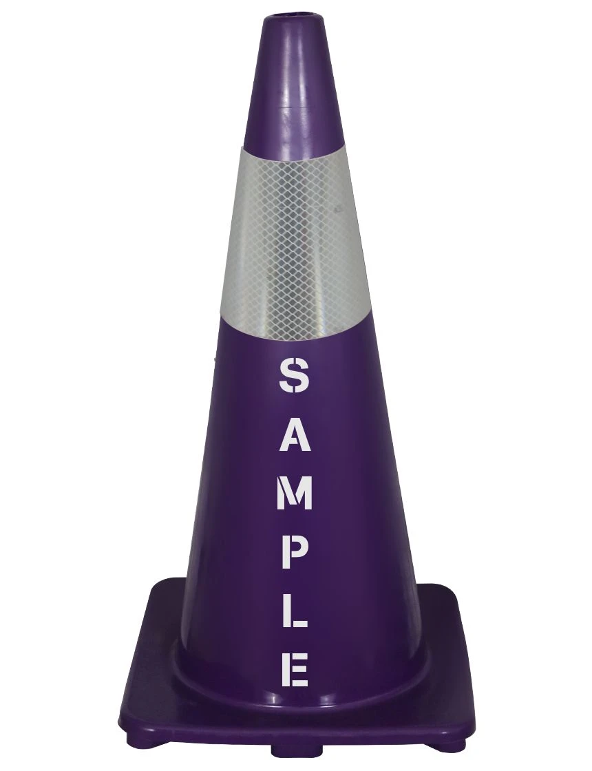 Solid Purple 28\", 5 lb, Economy Cone with 6\" Reflective Collar and Custom Stencil