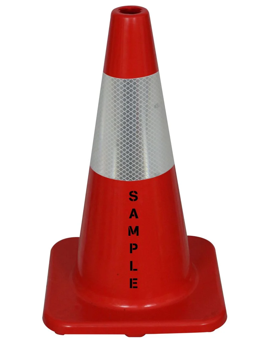 Solid Red, 18\" Economy Cone with 6\" Reflective Collar \u0026 Custom Stencil