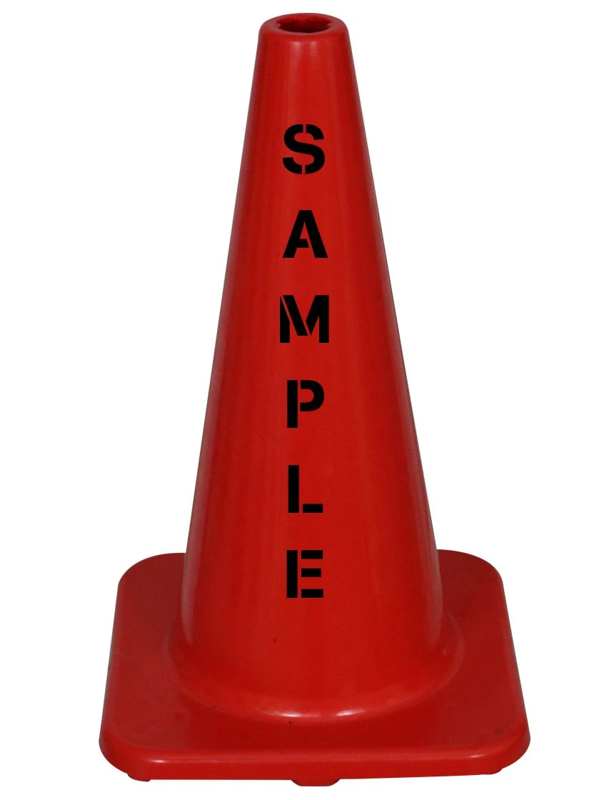 Solid Red, 18\" Economy Cone with Double Sided (2X) Custom Stencil