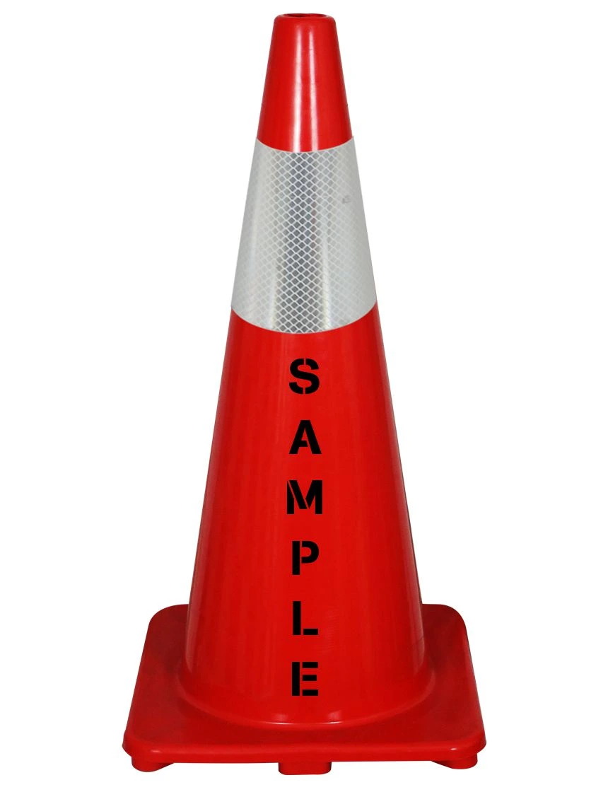 Solid Red 28\", 5 lb, Economy Cone with 6\" Reflective Collar and Custom Stencil