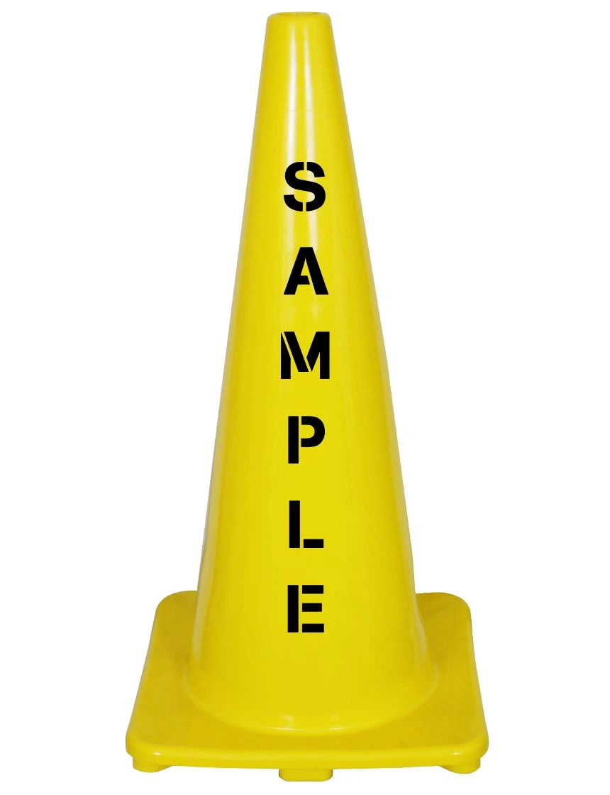 Solid Yellow 28\", 5 lb, Economy Cone with Double Sided (2x) Custom Stencil