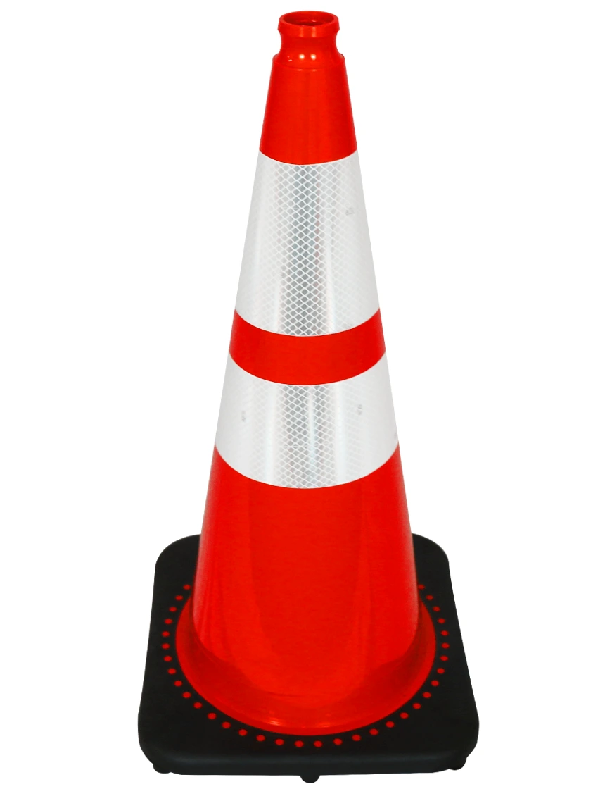 Orange 28\" 7 lbs JBC Black Base Traffic Cone w/ 6\" \u0026 4\" Reflective Collars