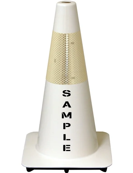 White 18\" Flow Molded Traffic Cone w/6\" Reflective Collar \u0026 Custom Stencil