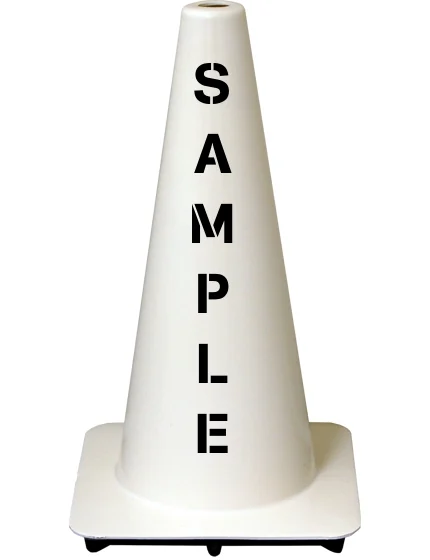 White 18\" Flow Molded Traffic Cone w/Custom Stencil