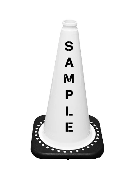 White 18\" Black Base Cone with Custom Stencil