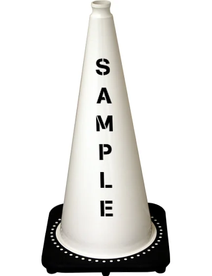 White 28\" 7 lb Black Base Cone with Custom Stencil