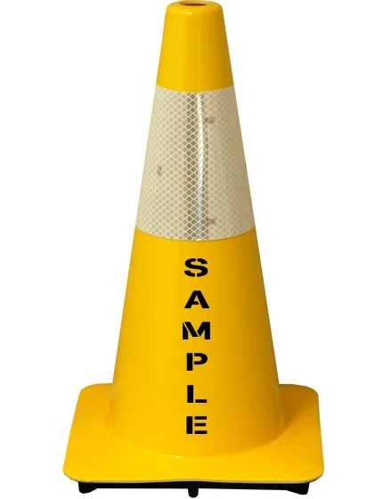 Yellow 18\" Flow Molded Traffic Cone w/6\" Reflective Collar \u0026 Custom Stencil