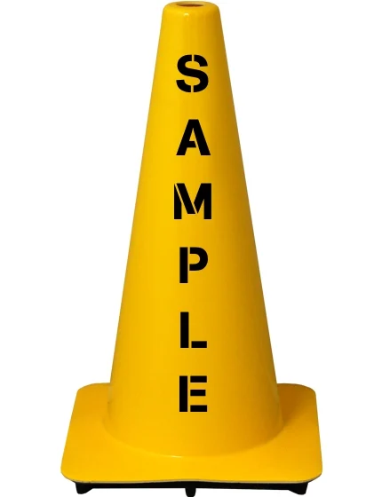 Yellow 18\" Flow Molded Traffic Cone w/Custom Stencil