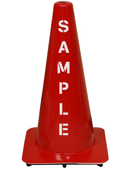 red 18 inch flow molded traffic cone w custom stencil | CFR18S