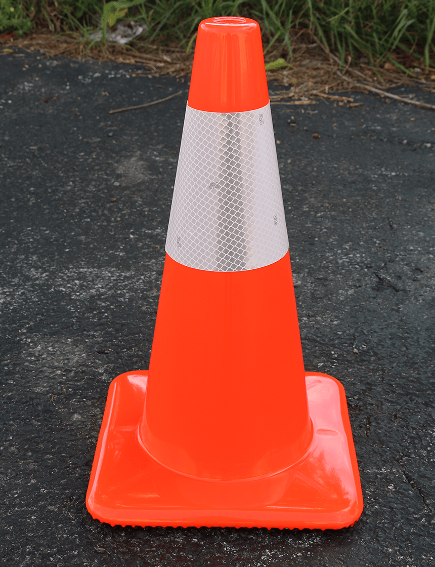 orange 18 inch flow molded traffic cone w 6 inch reflective collar