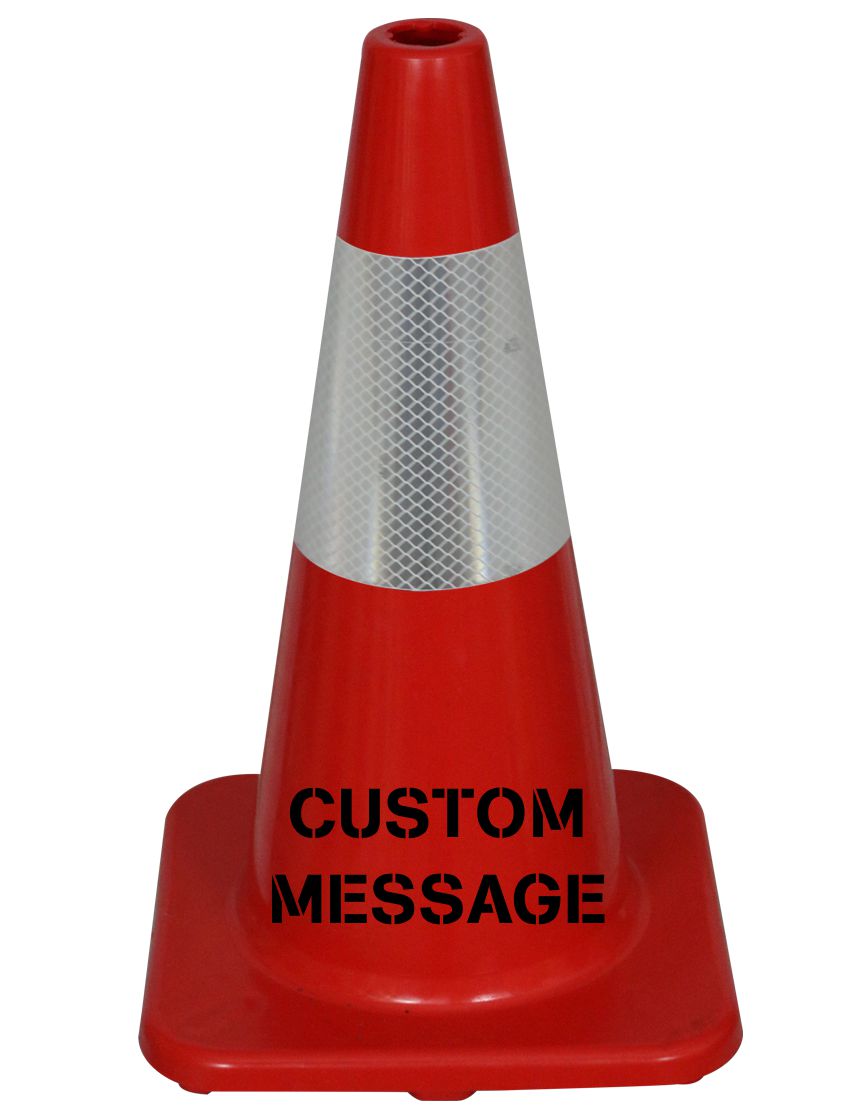 solid red 18 inch economy cone with 6 inch collar & stencil CER18RC6S