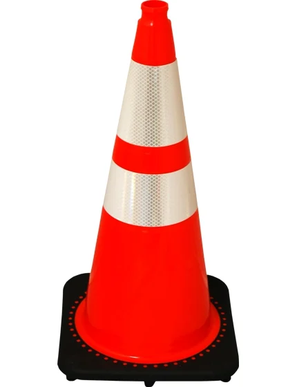 28 inch Black Base Orange Cone with Reflective Collars